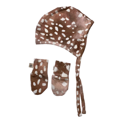 Kaiko jersey bonnet and baby mittens, copper bambi | S
