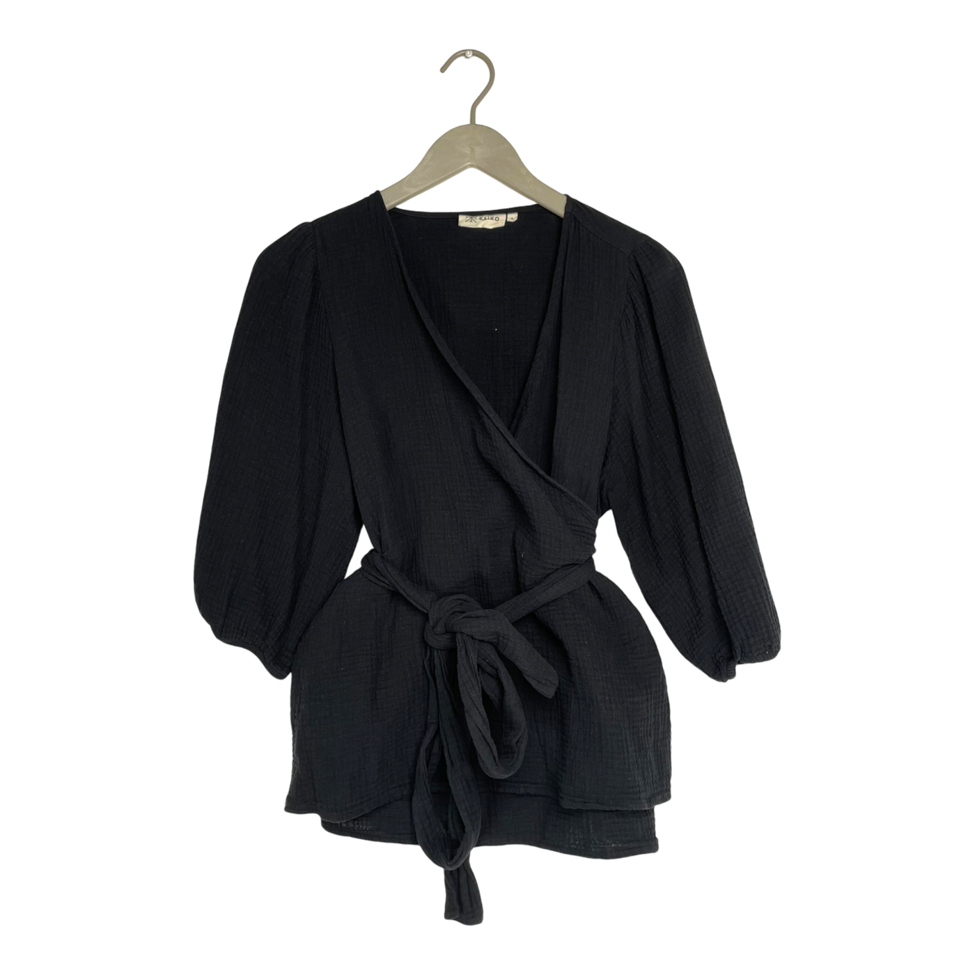 Kaiko muslin wrap blouse, black | woman M