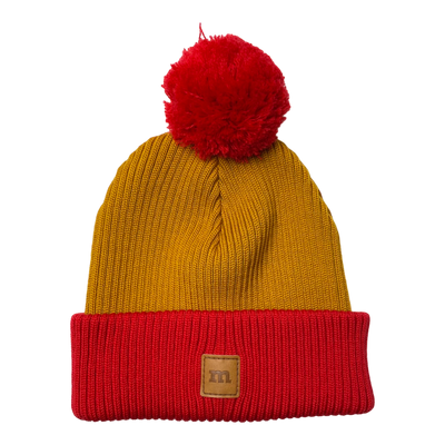 Metsola knitted merino beanie, red/gold | adults onesize
