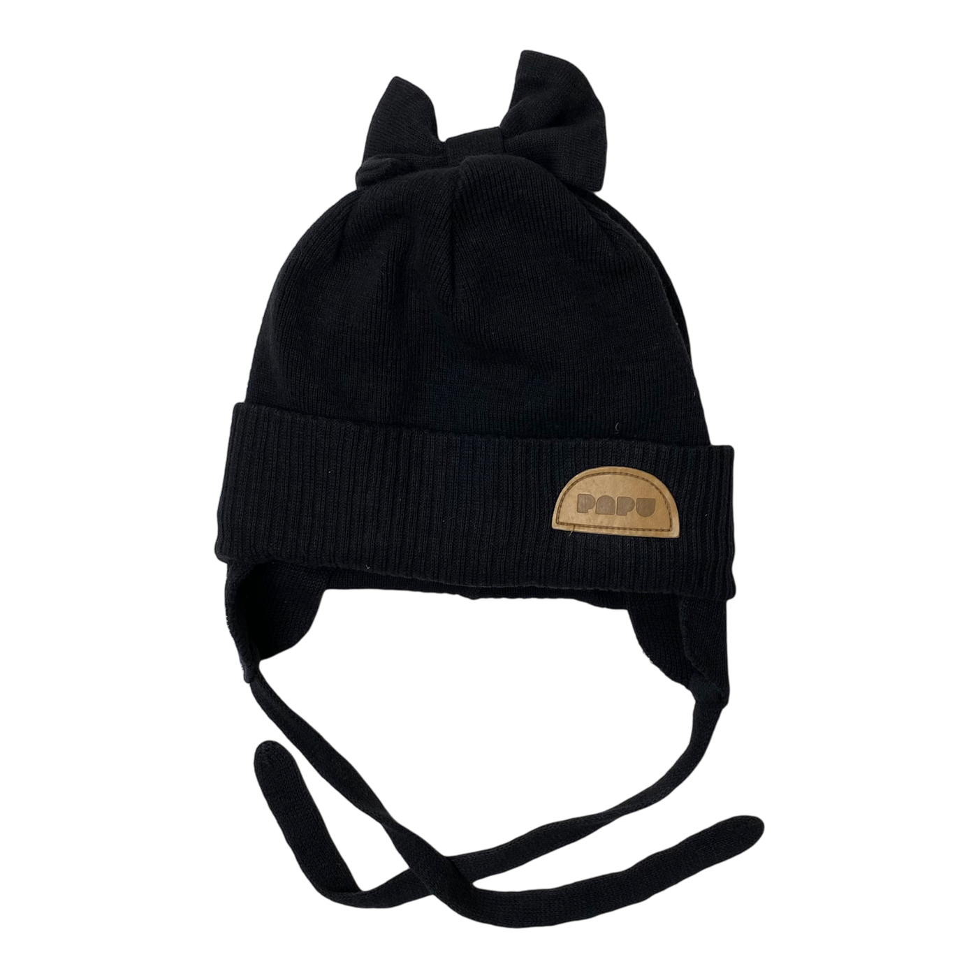 Papu cotton and wool mix bow beanie, black | 1-2y