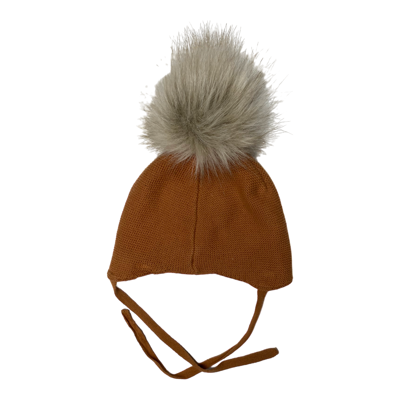 Metsola knitted cotton beanie with fake fur pom, caramel | 1-2y