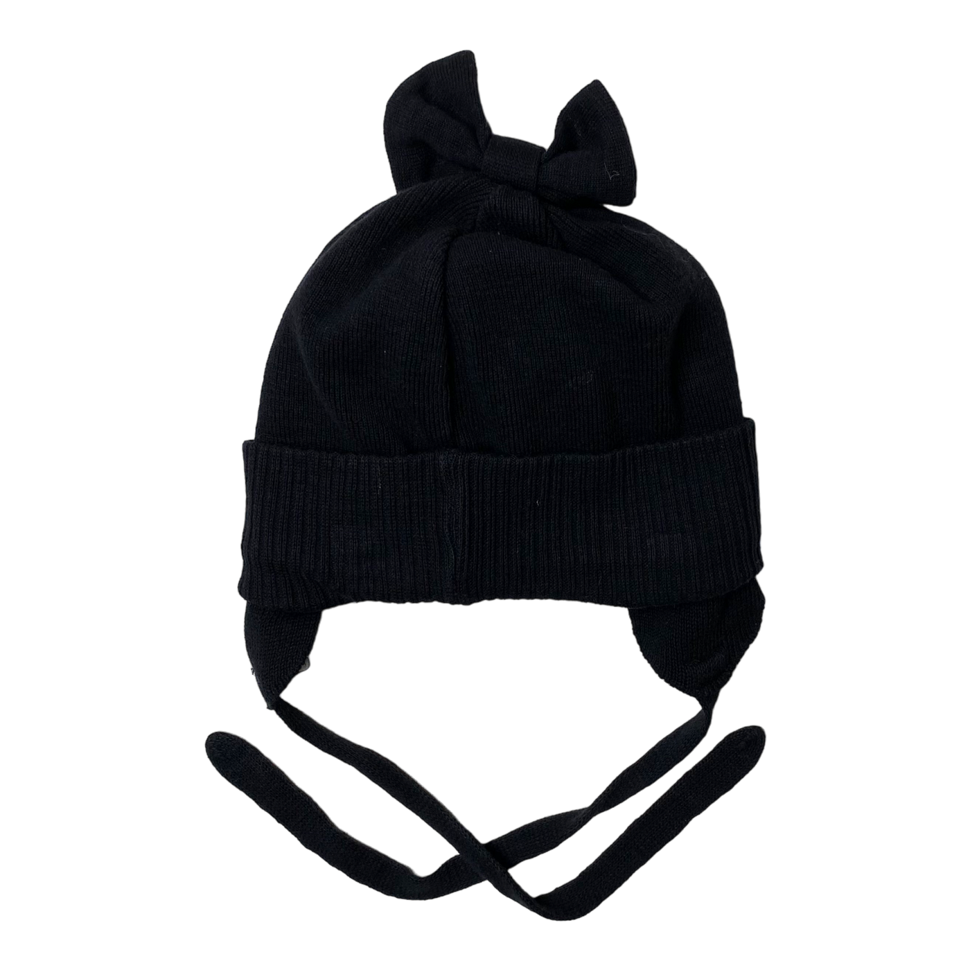 Papu cotton and wool mix bow beanie, black | 1-2y