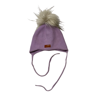 Metsola knitted cotton beanie with pom, plum | 2-6m