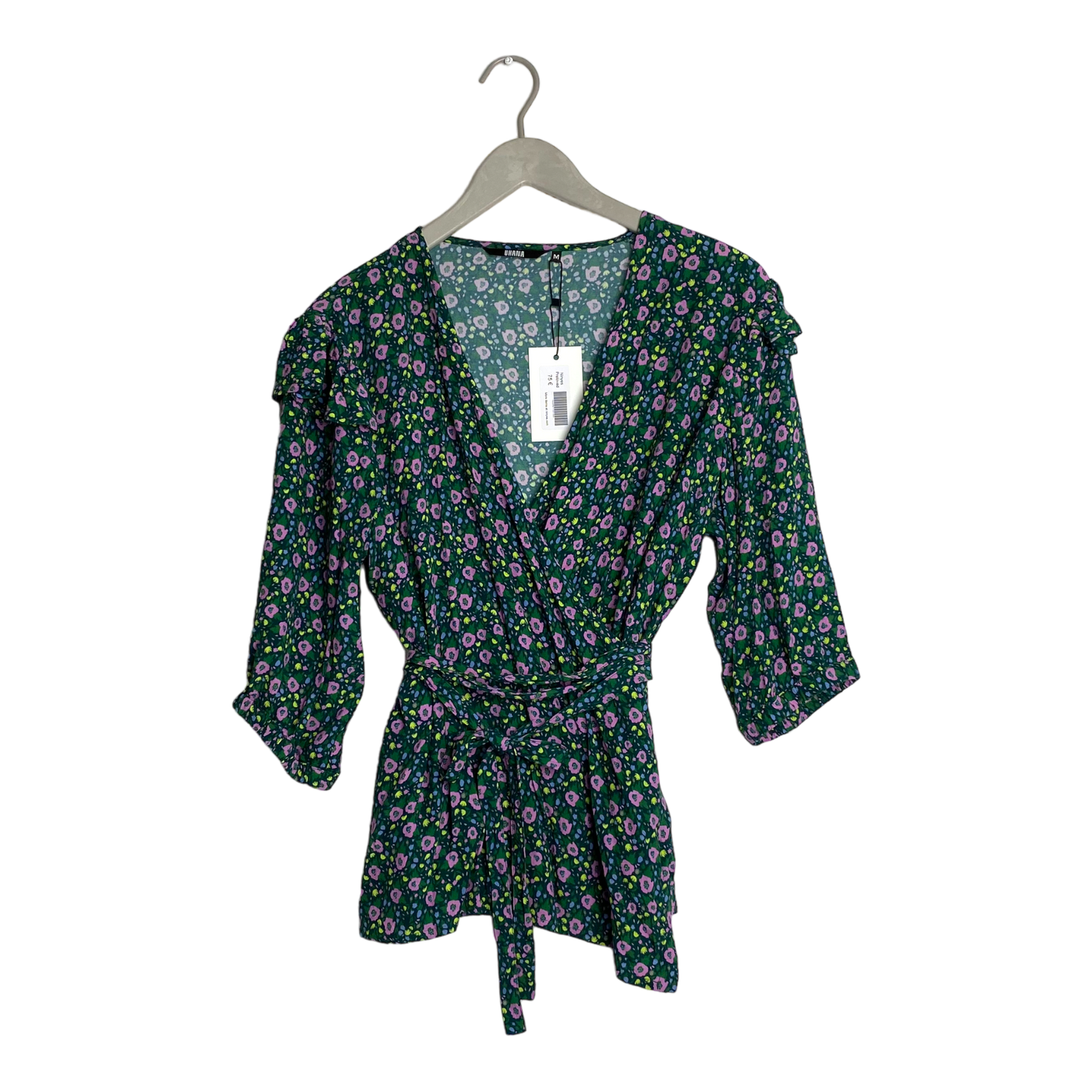 Uhana aura wrap shirt, green flower | woman M