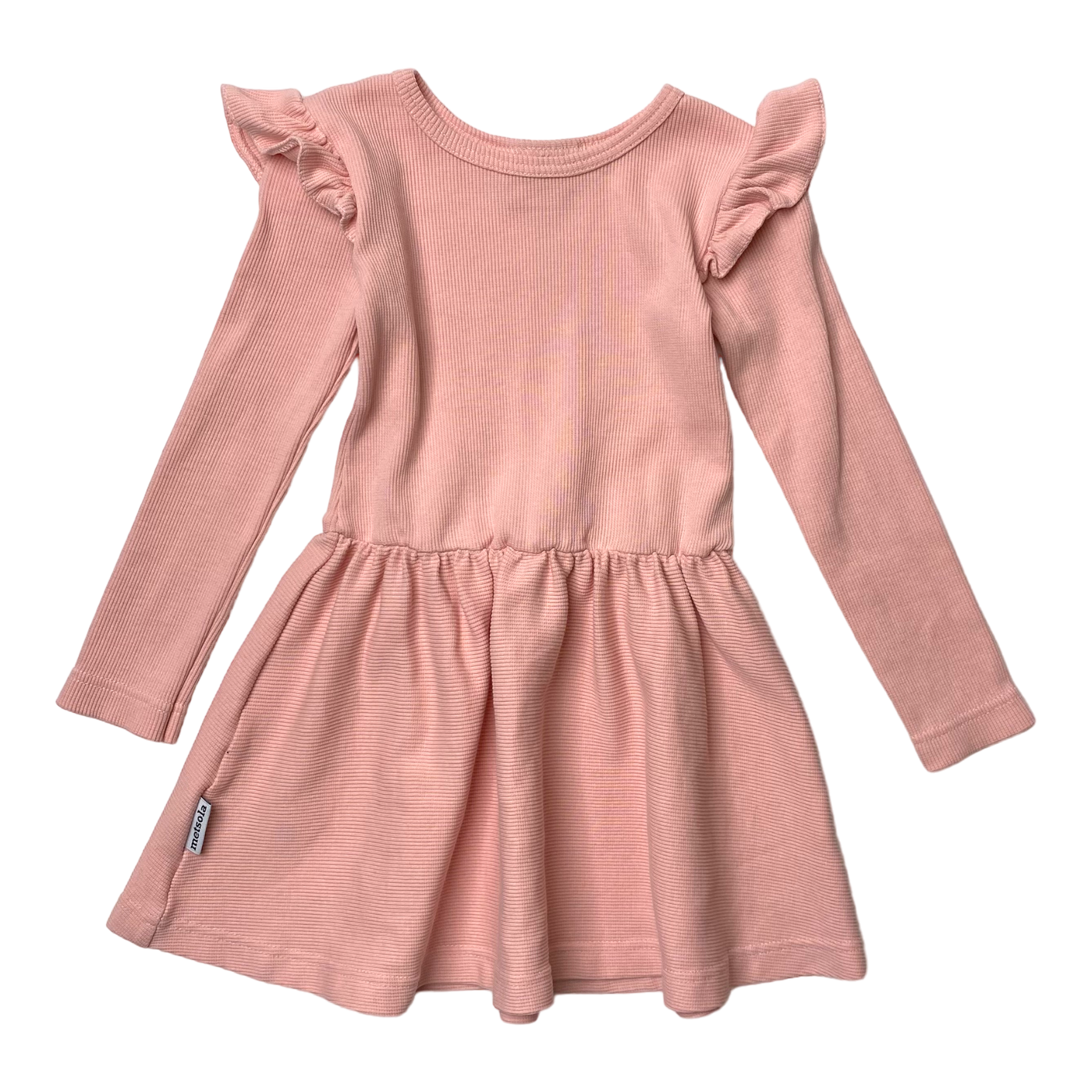 Metsola rib long sleeve frilla dress, pink |  86/92cm