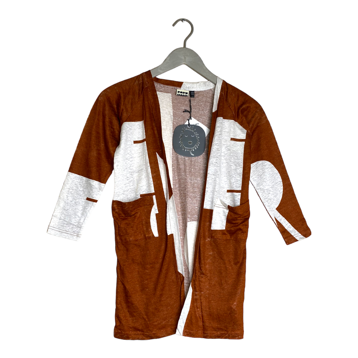 Papu linen cardigan, mahogany/white | 122/128cm