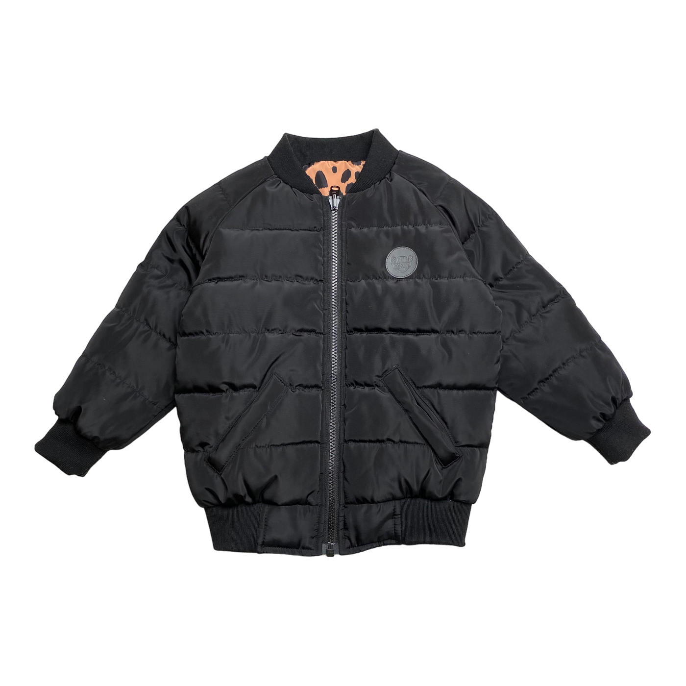 Huxbaby reversible bomber jacket, black/cheetah | 4 years