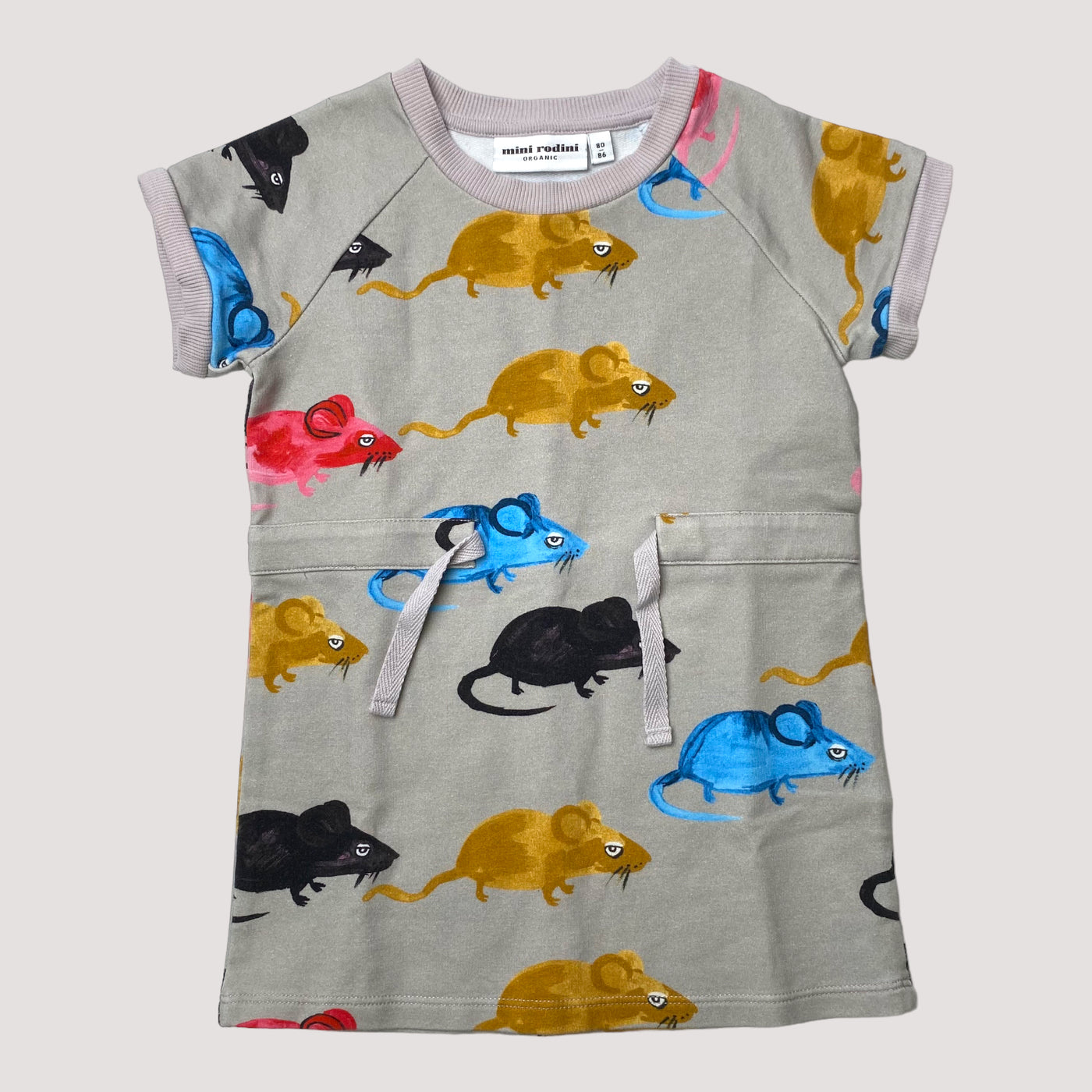 Mini Rodini t-shirt sweat dress, mouse | 80/86cm