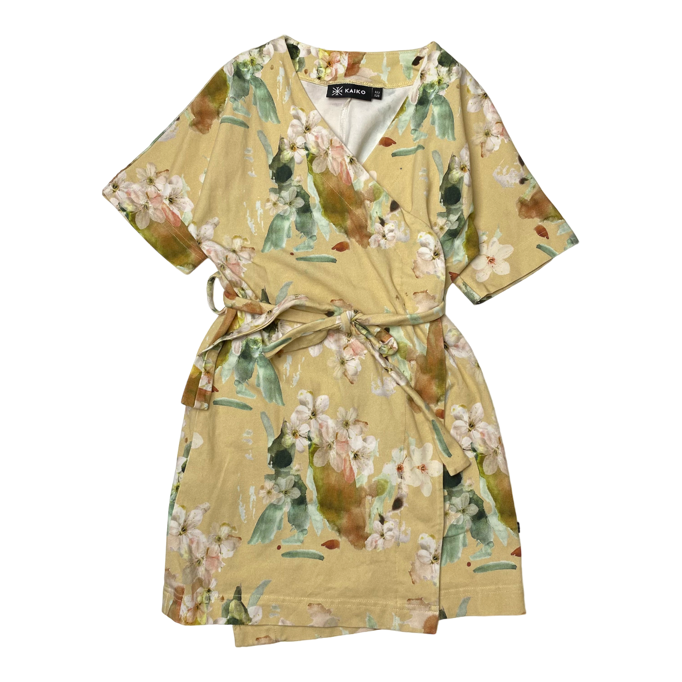 Kaiko kimono wrap dress, yellow blossom | 122/128cm