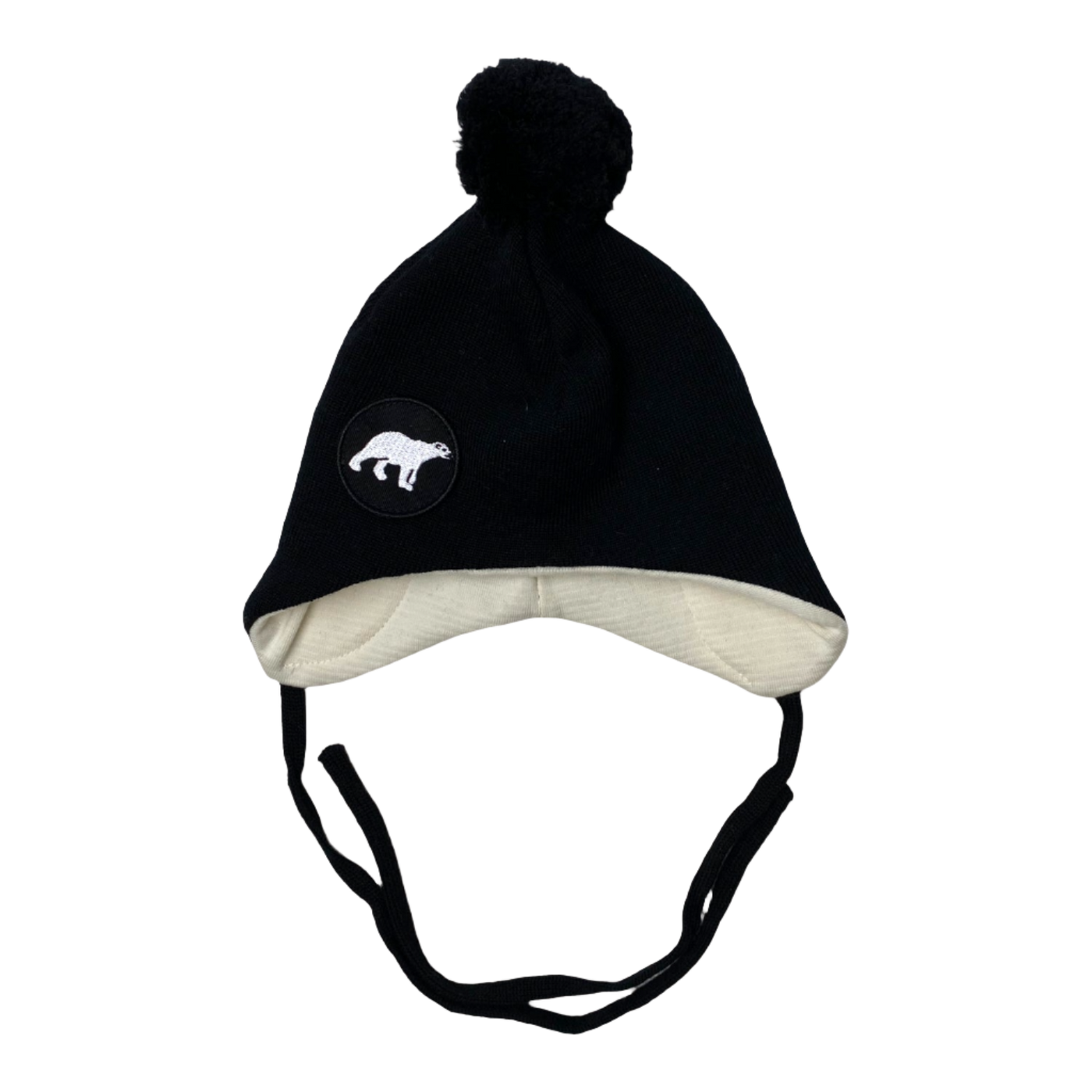 Superyellow polar bear merino wool baby beanie, black | 44-46cm