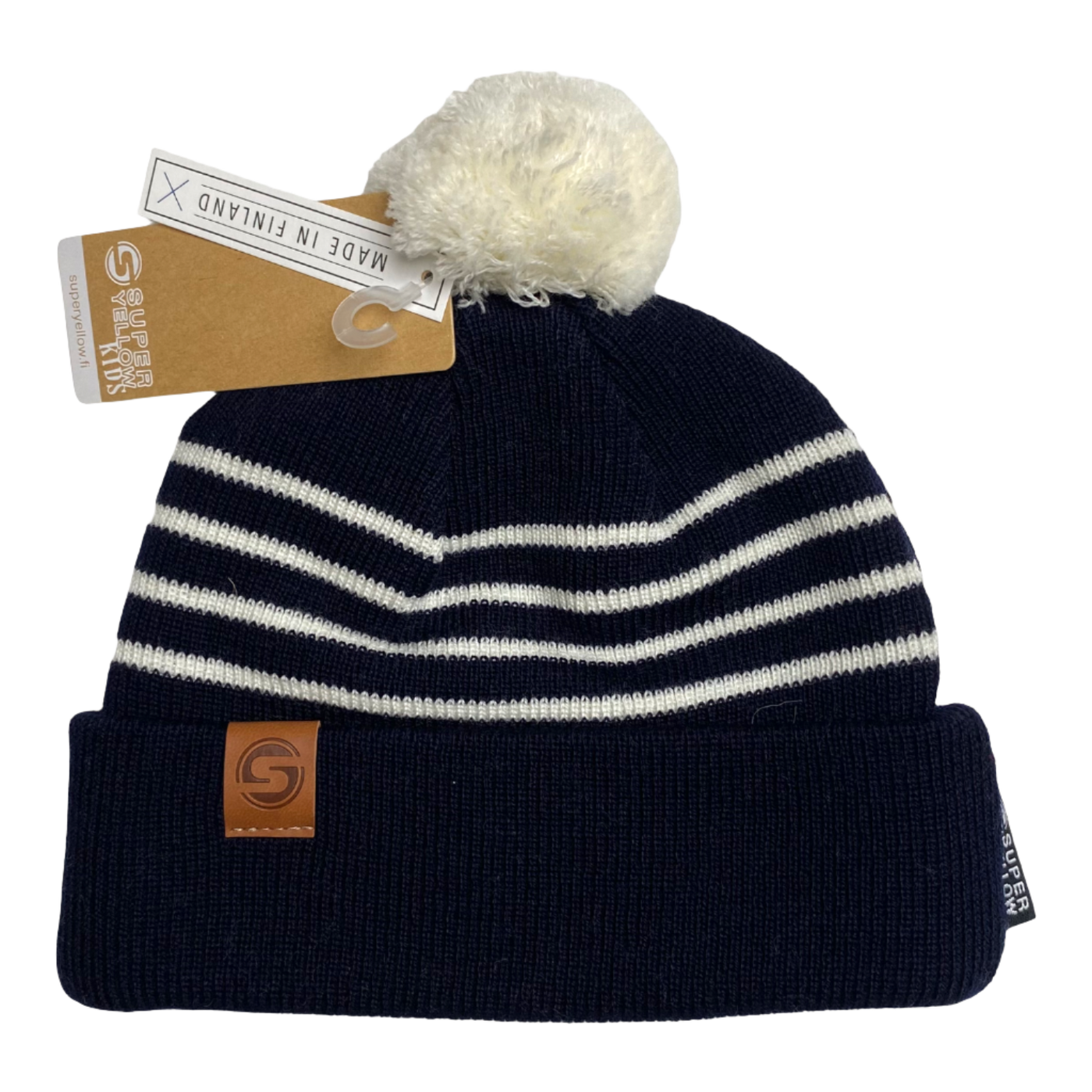 Superyellow little skipper junior pom merino beanie, dark blue | 46-50cm