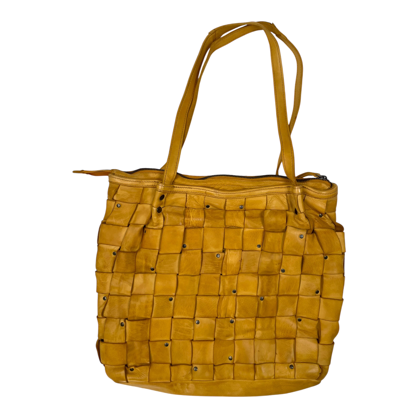 Harold's Bags leather braid tote bag, yellow