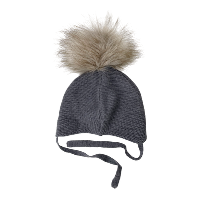 Metsola merino wool beanie with pom, grey | 2-6m