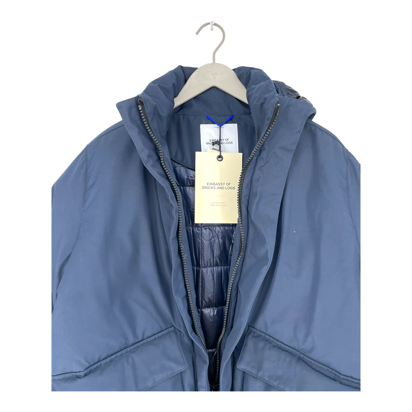 Embassy of Bricks and Logs hardwick puffer jacket, navy blue | unisex L