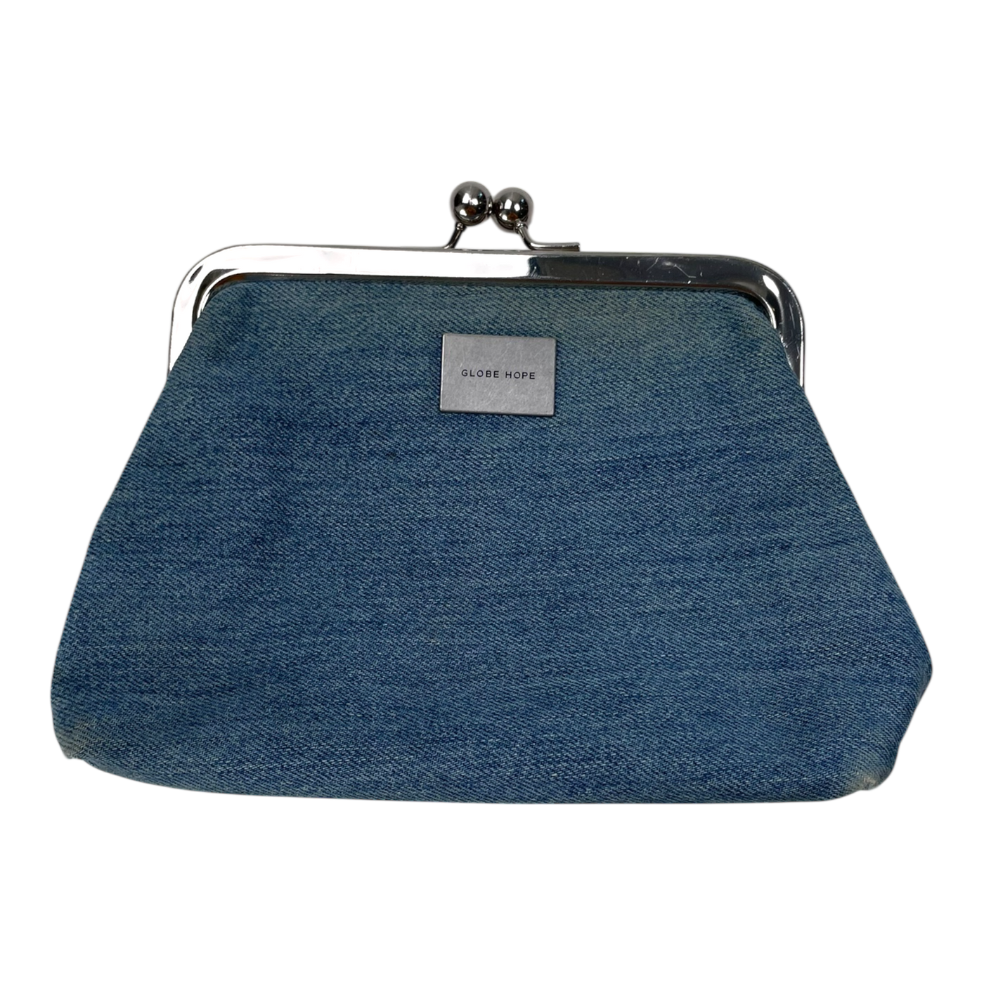 Globe Hope clasp clutch bag, denim