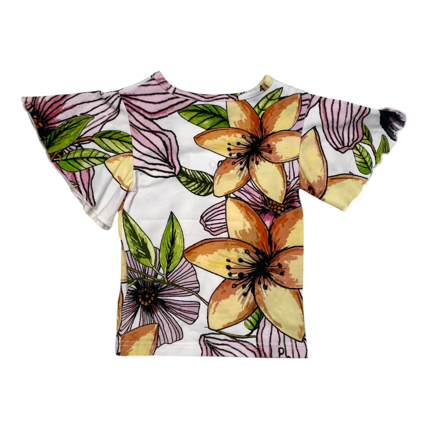 Blaa frill t-shirt, flowers | 74/80cm