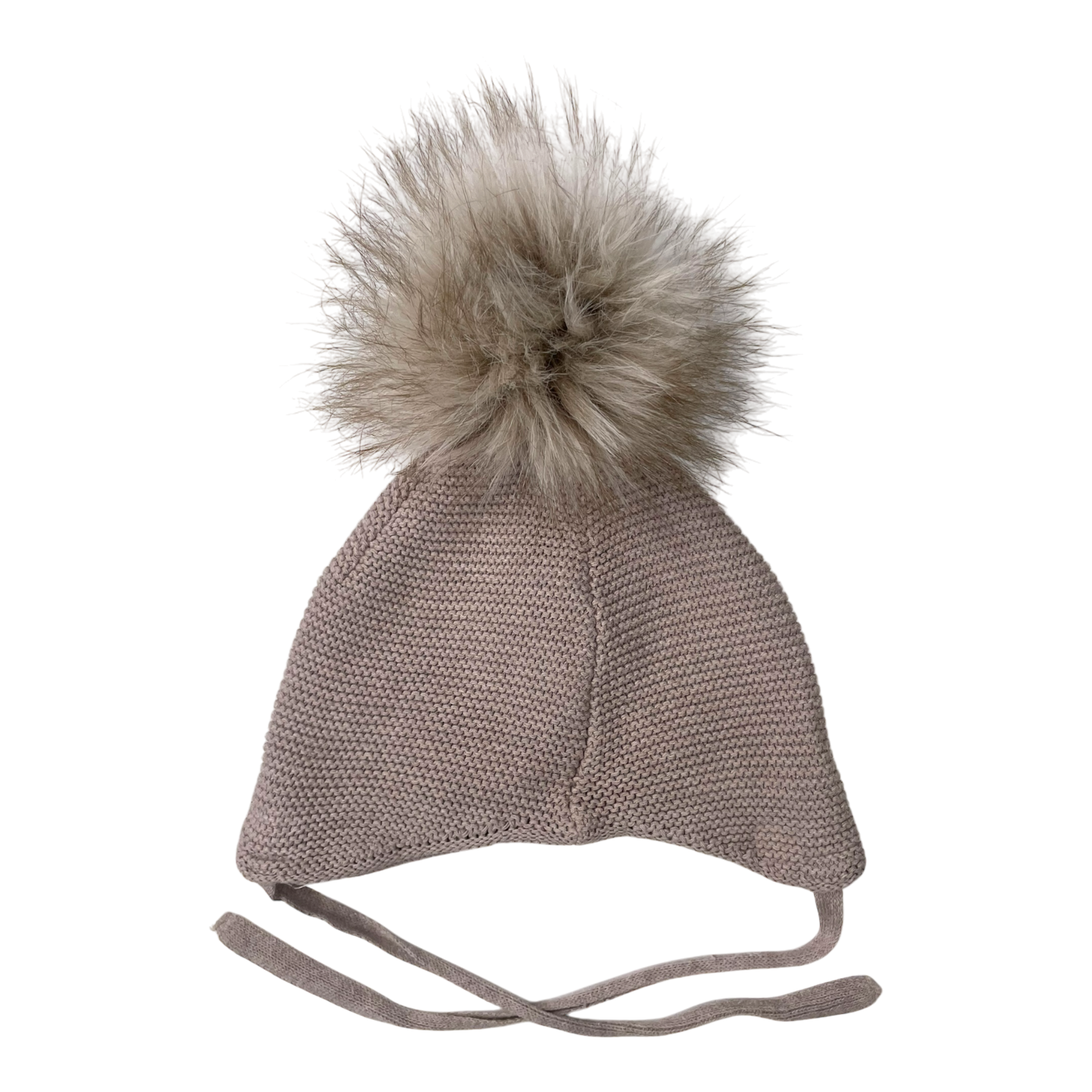 Metsola knitted cotton beanie with pom, beige | 6-12m