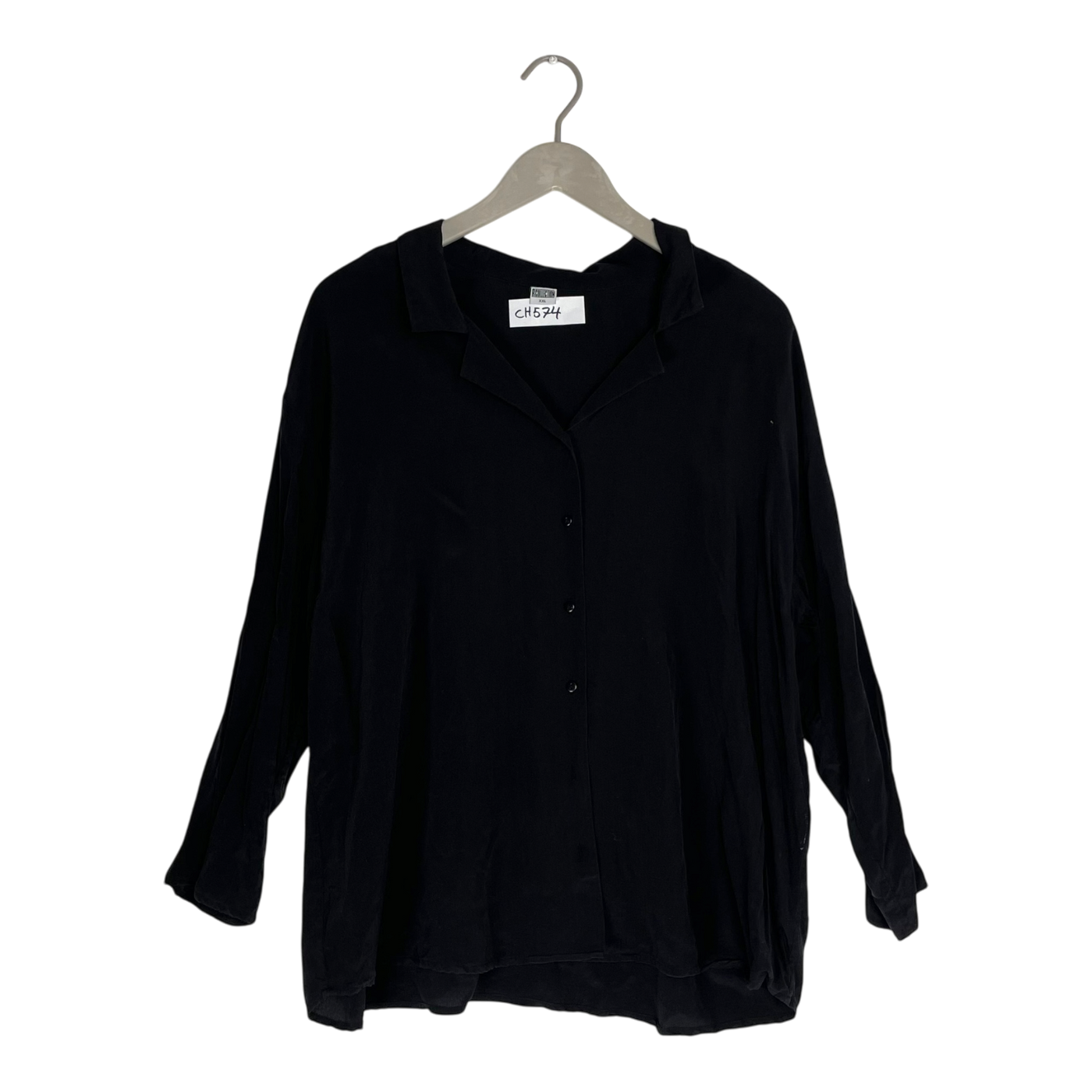 R-Collection silk shirt, black | woman XXL