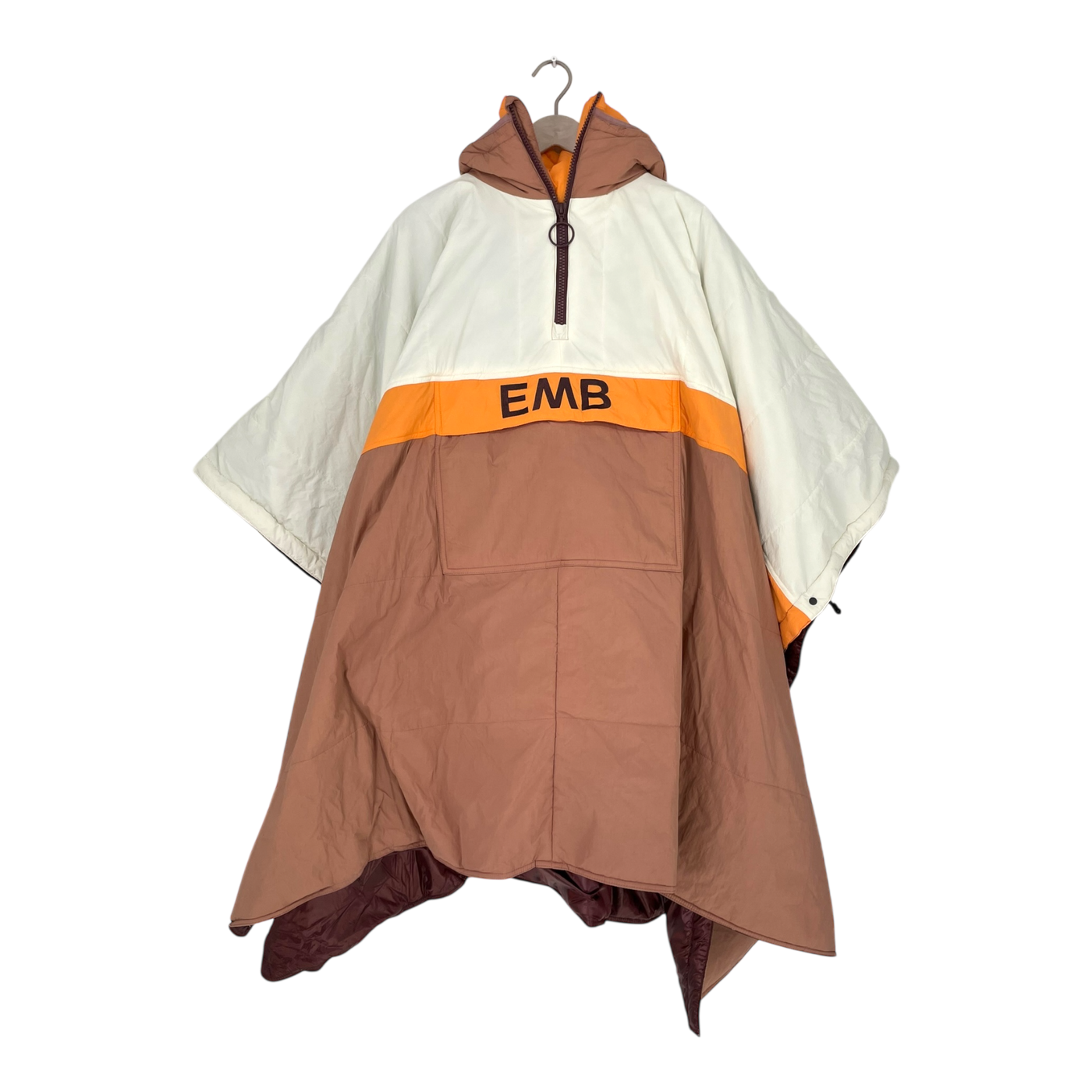 Embassy of Bricks and Logs anvil peak poncho, orange/white | unisex L
