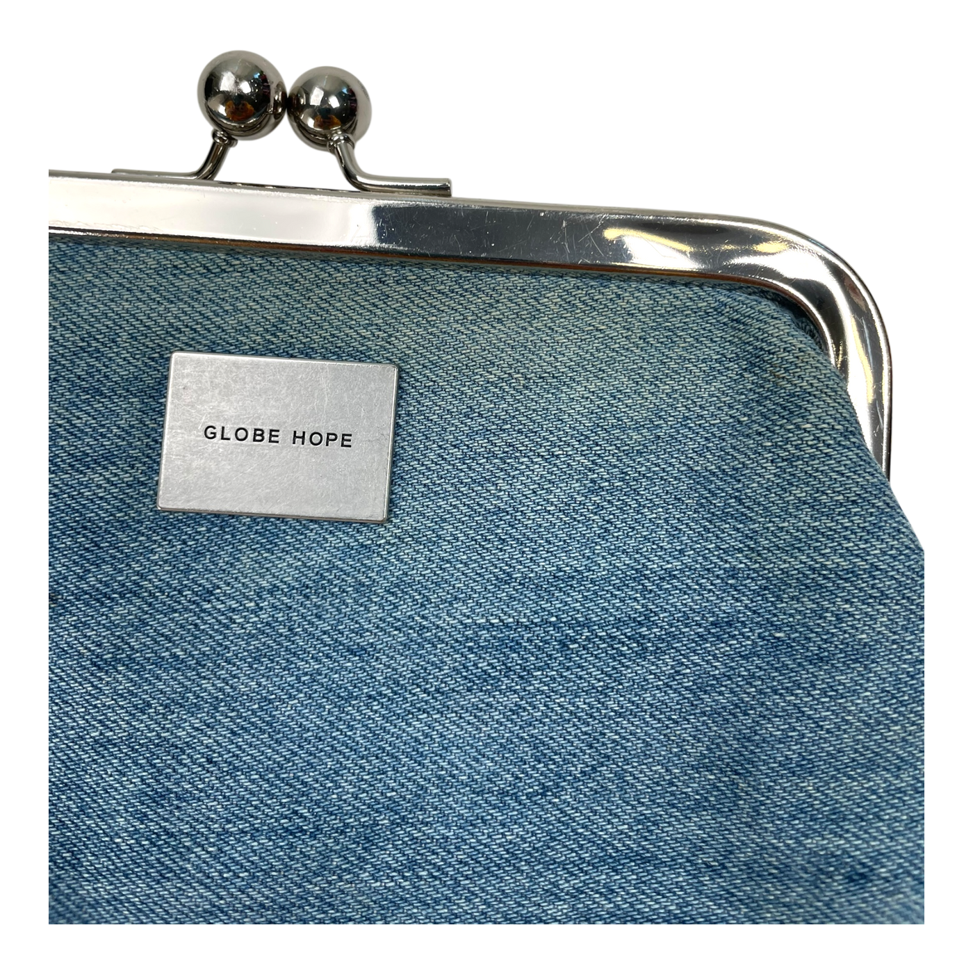 Globe Hope clasp clutch bag, denim