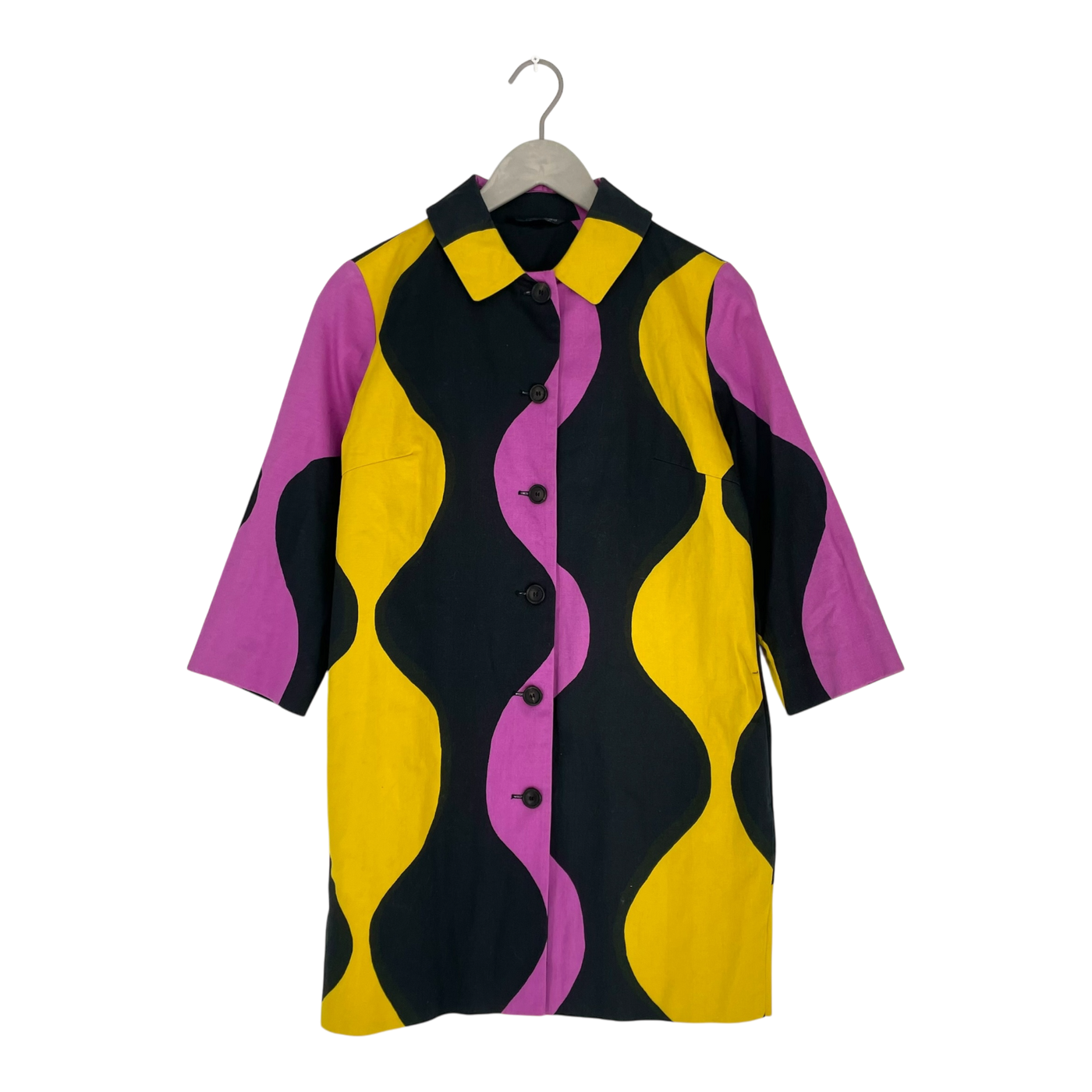 Marimekko vintage trench coat, black/pink/yellow | woman S