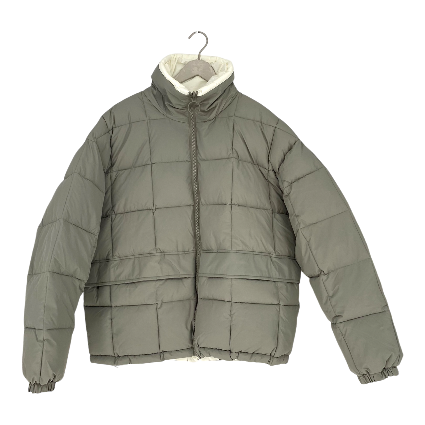 Embassy of Bricks and Logs kitchener down jacket, cream / grey | unisex L
