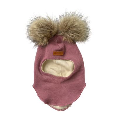 Gugguu merino furry balaclava, rose | 0-1y