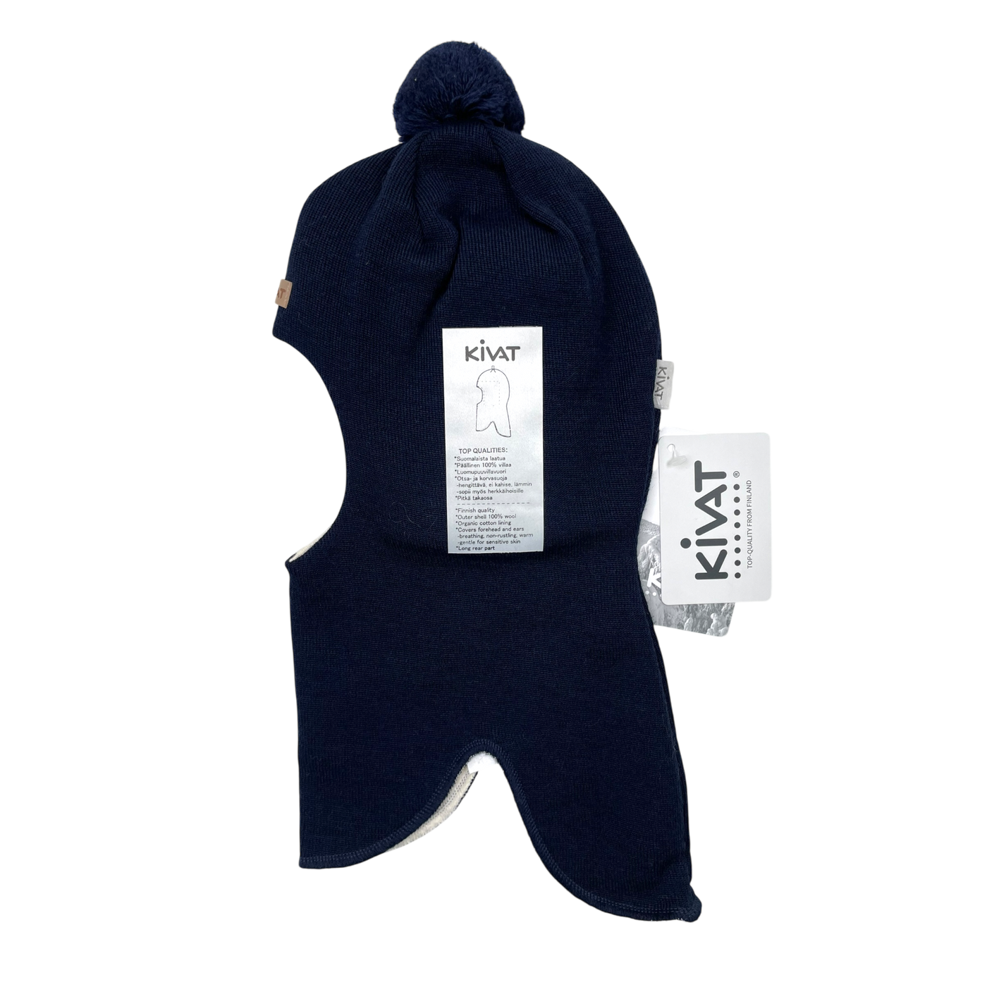 Kivat wool bobble balaclava, navy blue | 2-4y