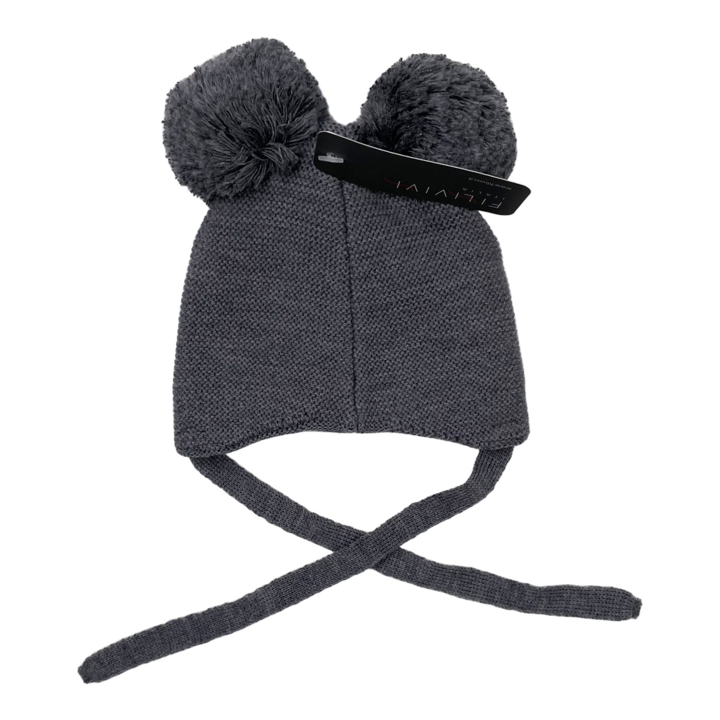 Metsola merino wool beanie with poms, grey | 0-2m