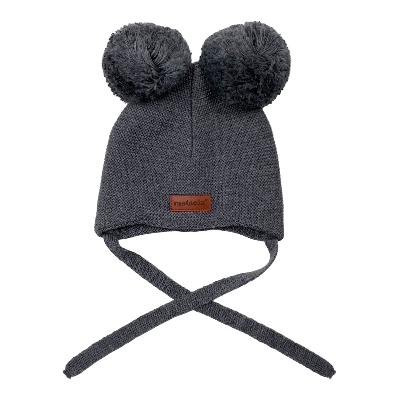 Metsola merino wool beanie with poms, grey | 0-2m