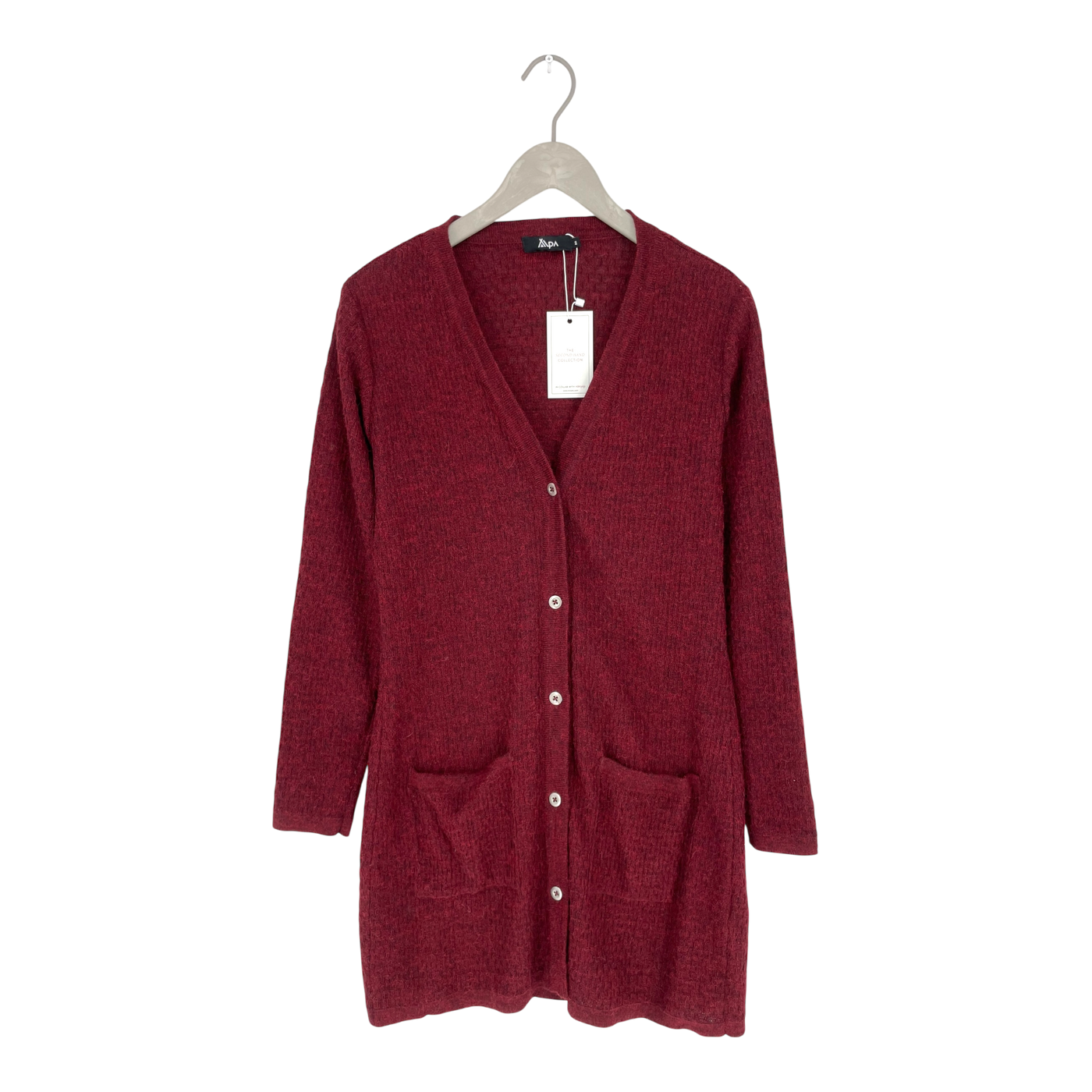 Alpa alpaca drizzle cardigan, burgundy | woman M