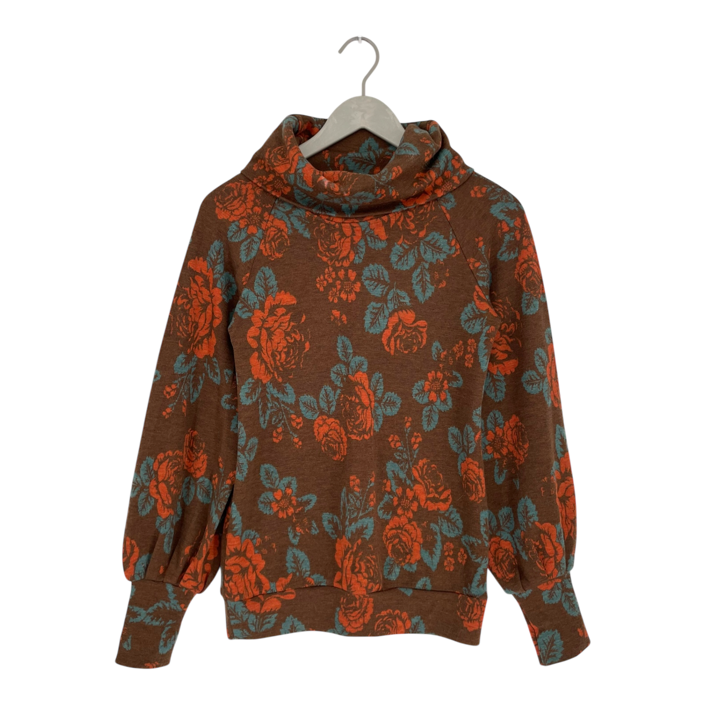 Ommellinen merino turtleneck shirt, babushka roses | woman S