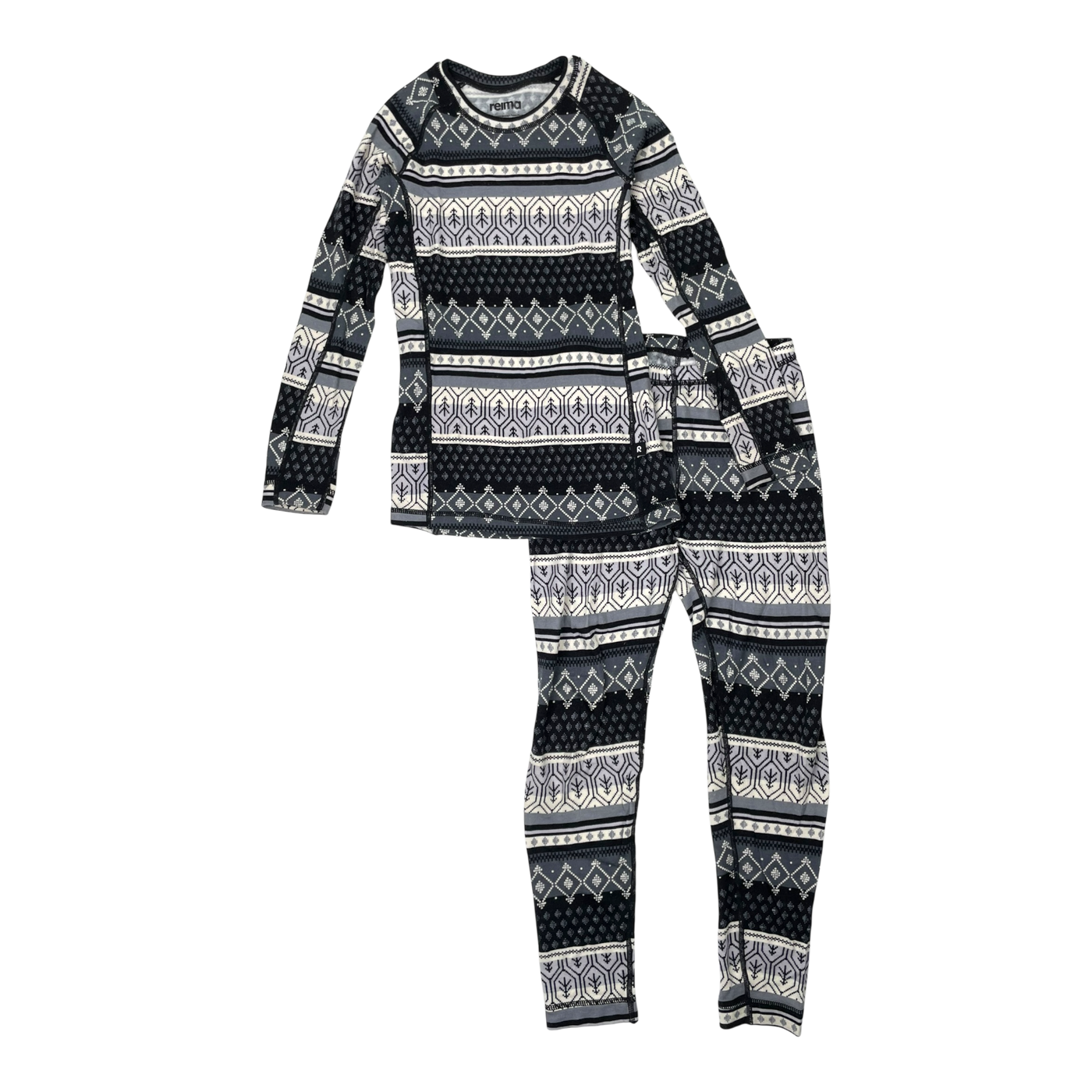 Reima taitoa wool baselayer set, black/white | 130cm