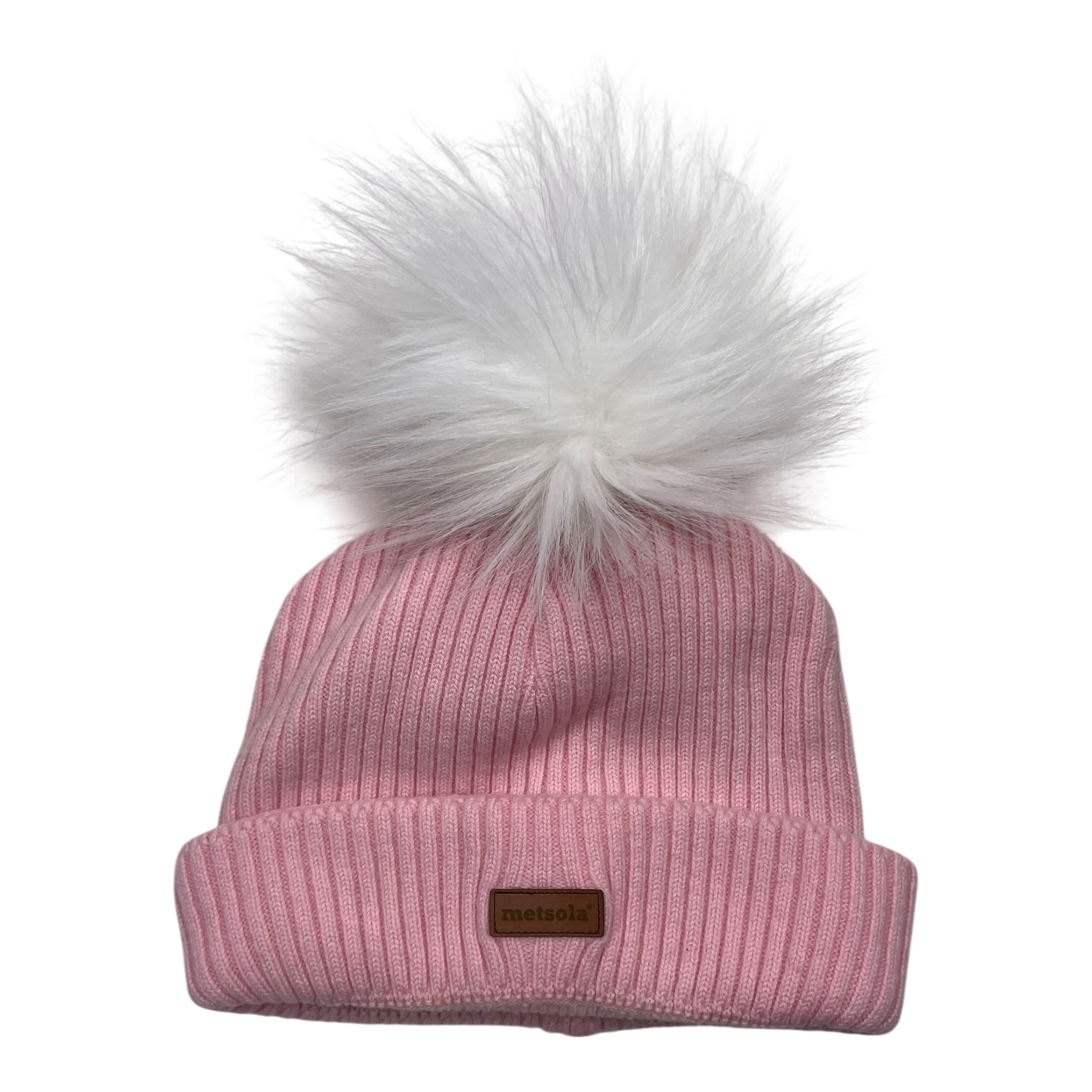 Metsola cable knit merino beanie with pom, pink | 6-8y