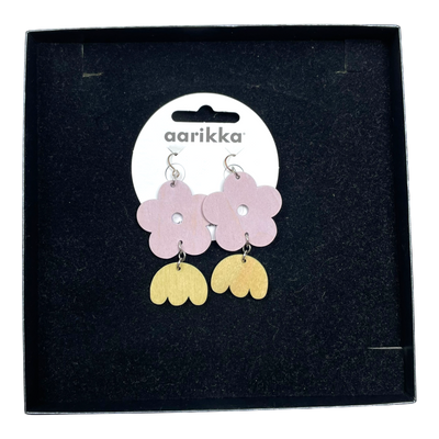 Aarikka kirjolemmikki earrings, pink/yellow