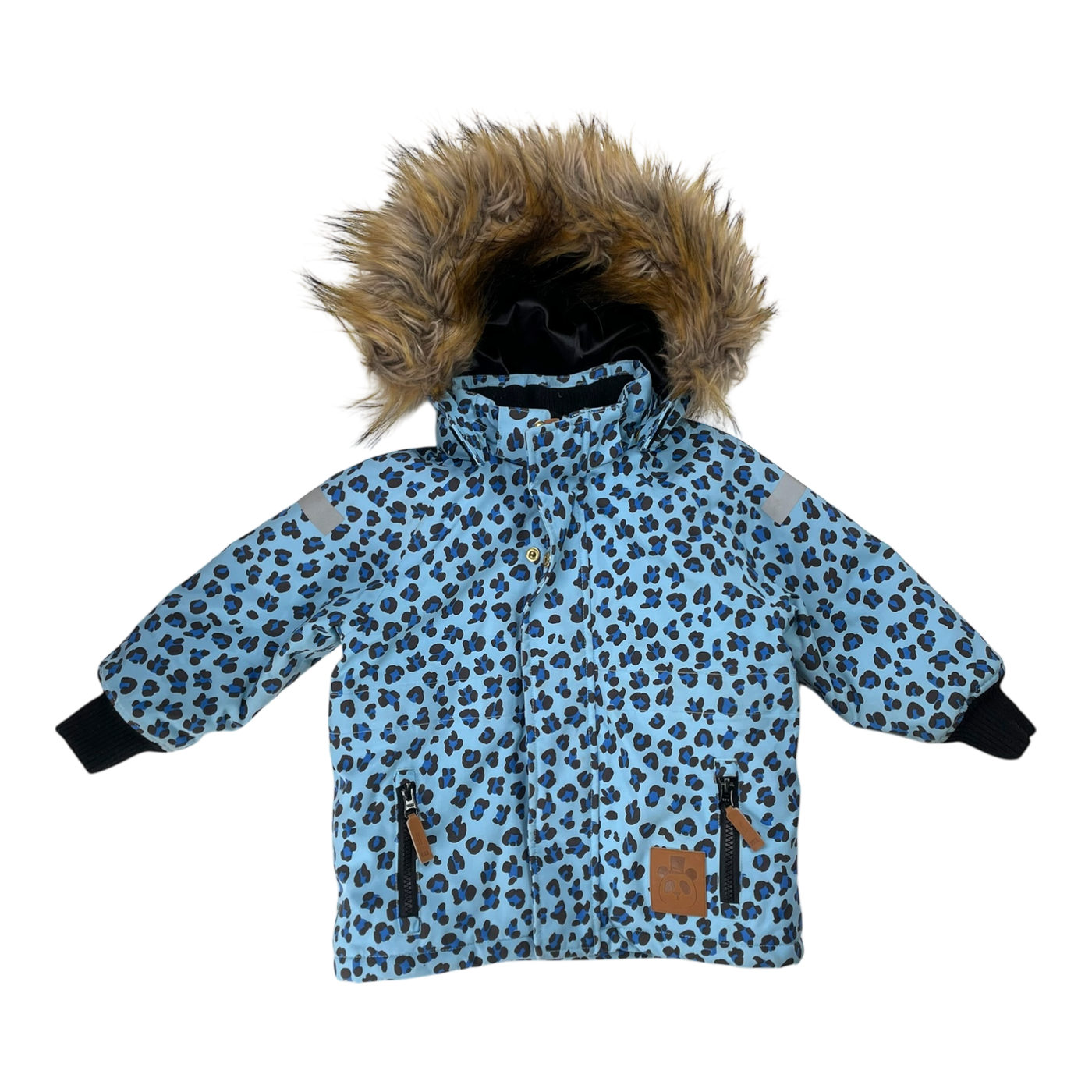 Mini Rodini winter parka, blue leopard | size 80/86cm