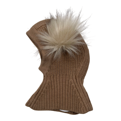 Metsola merino double pom pom helmet, tan | 0-1 years