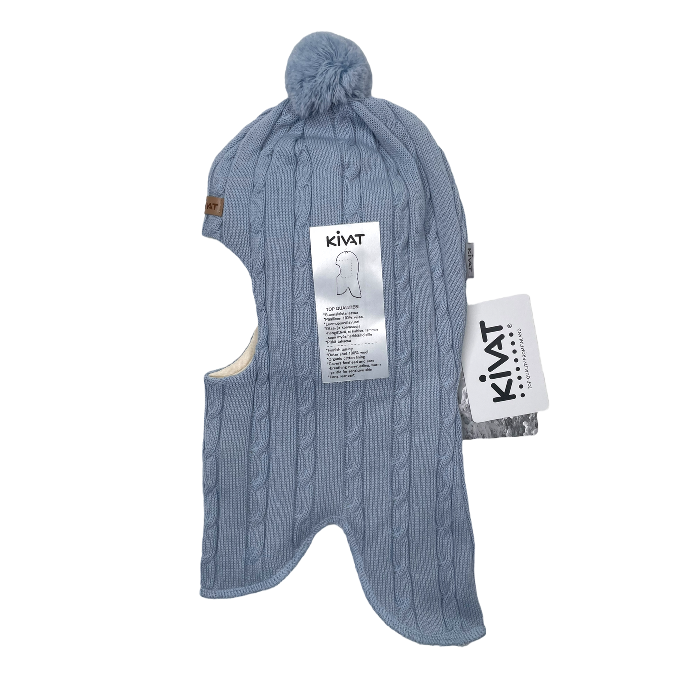 Kivat wool bobble balaclava, baby blue | 2-4y