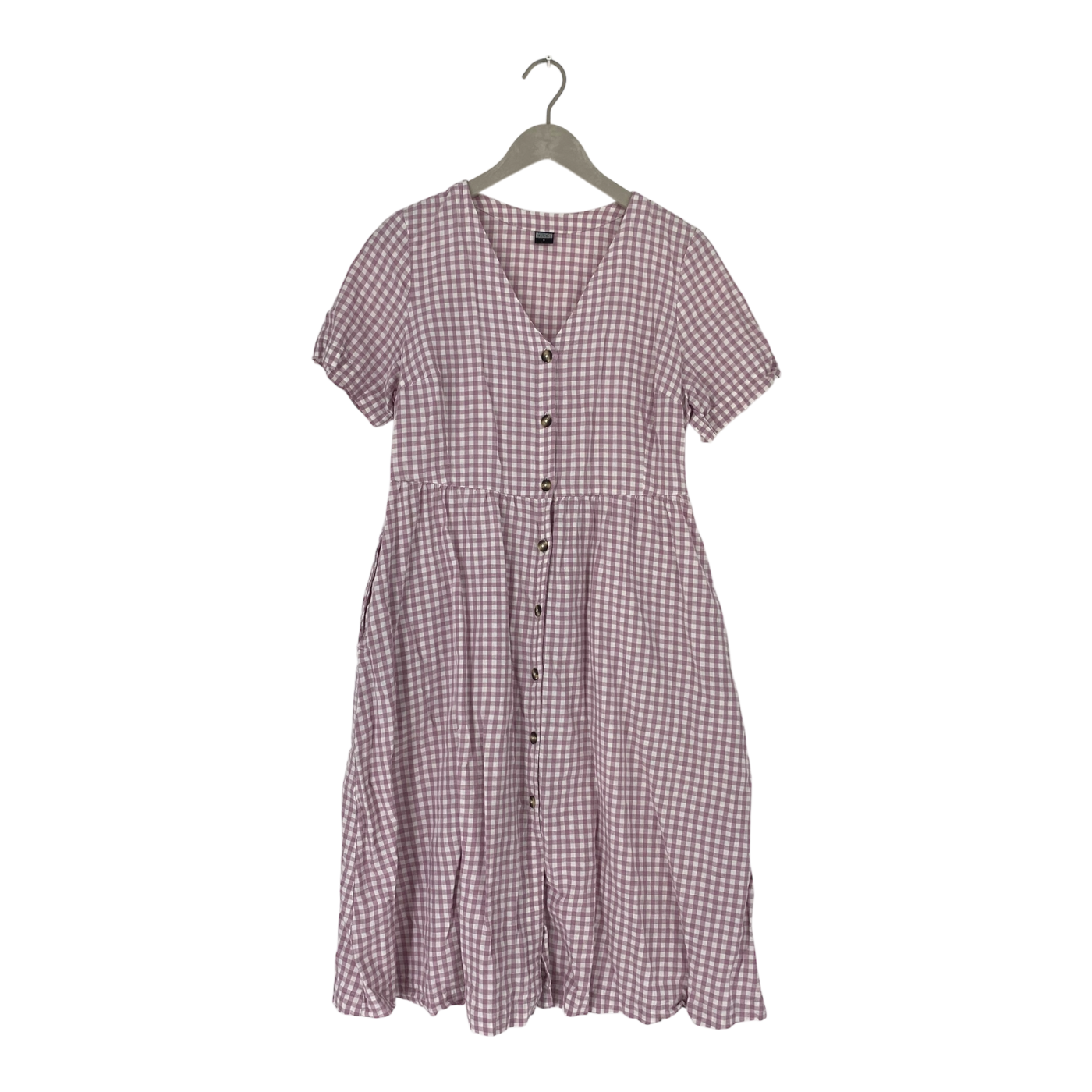 R-Collection woven frill dress, checkered lavender | woman S