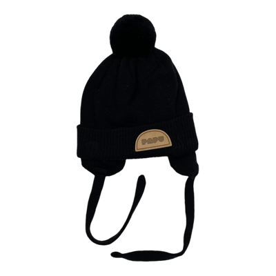 Papu merino pom beanie, black | 0-1y