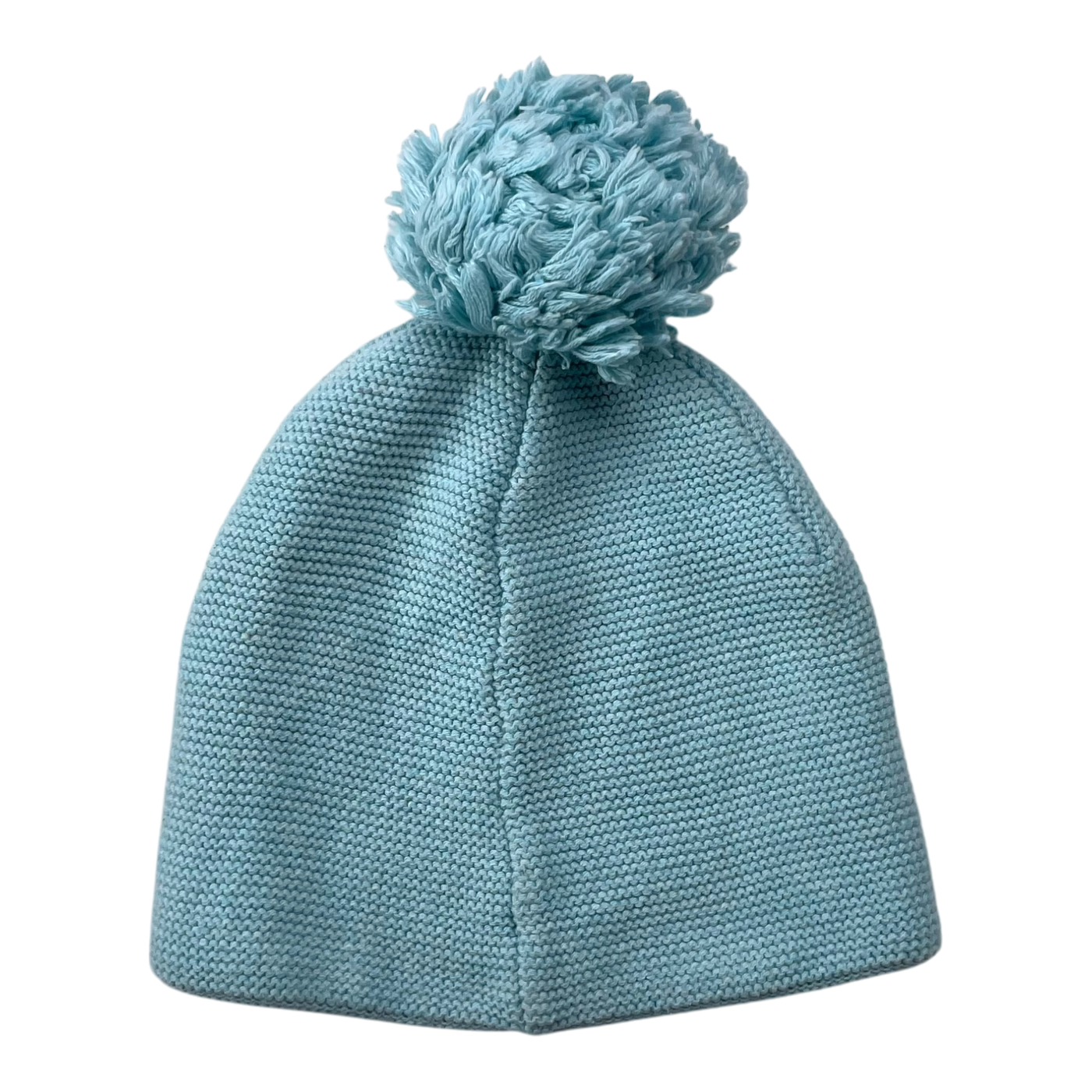 Metsola knitted cotton beanie with pom, blue | 7-8y