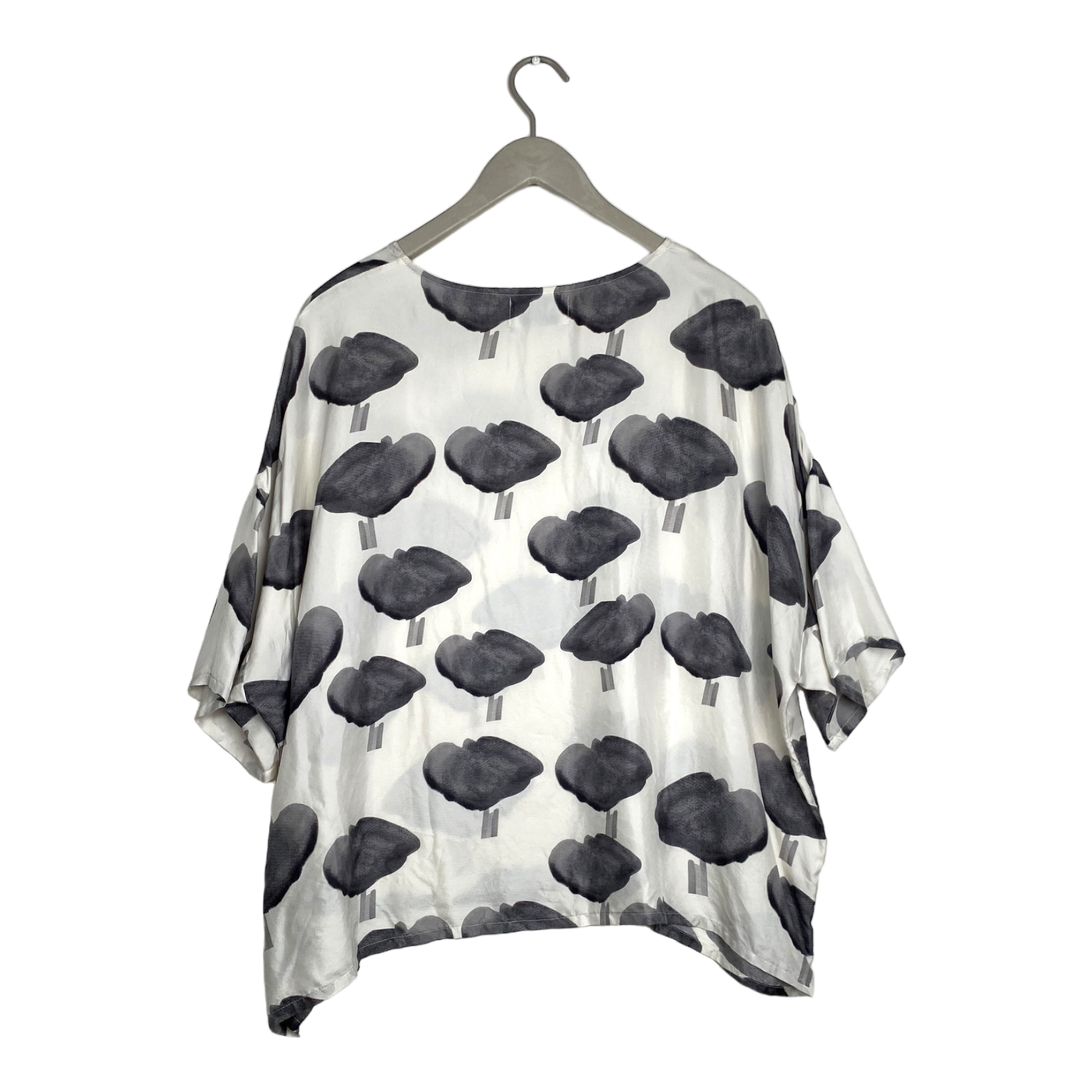 R/H silk shirt, white / grey | woman onesize