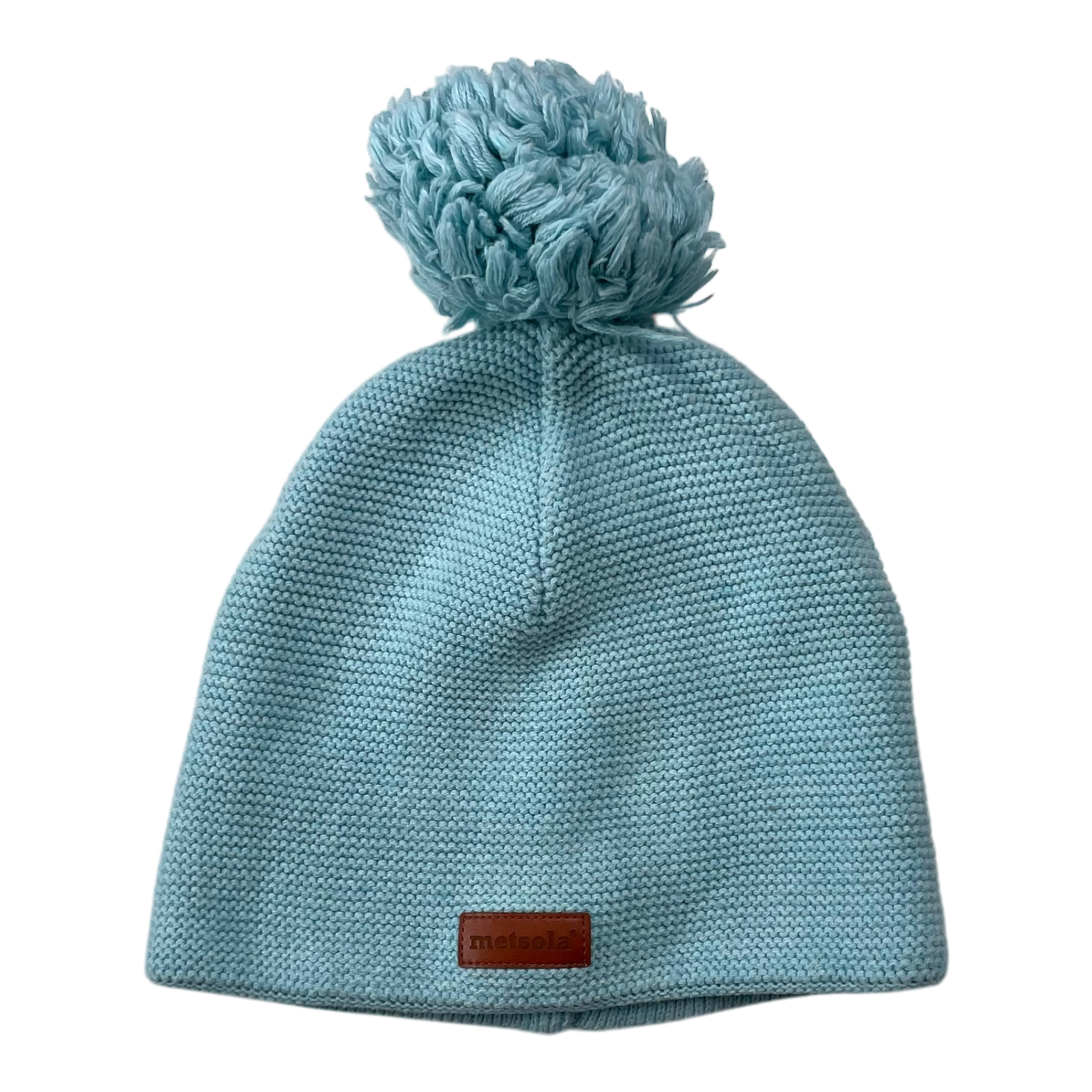 Metsola knitted cotton beanie with pom, blue | 7-8y