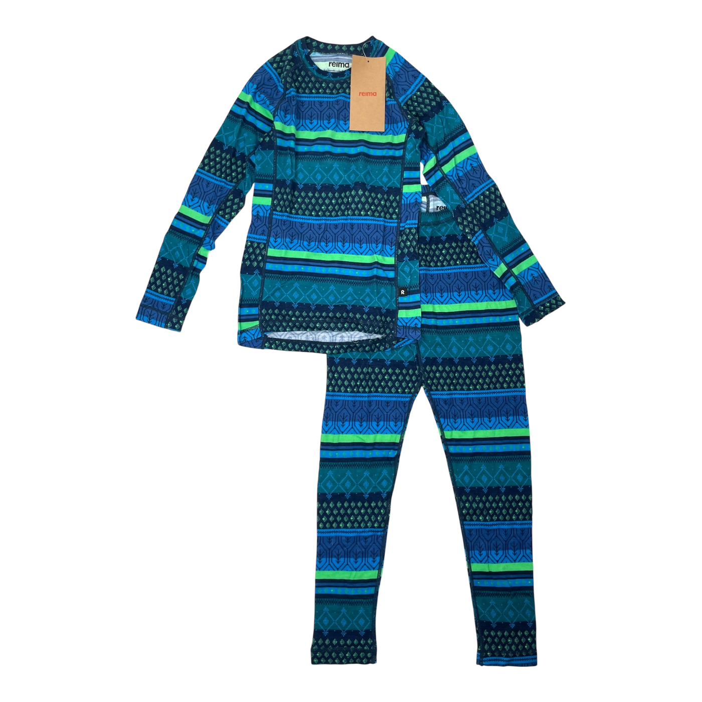 Reima taitoa wool baselayer set, blue/green | 130cm