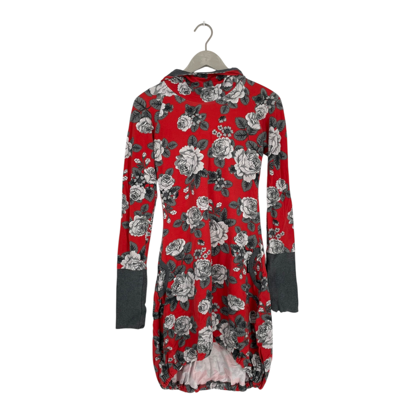 Ommellinen hoodie tunic, red flower | woman M