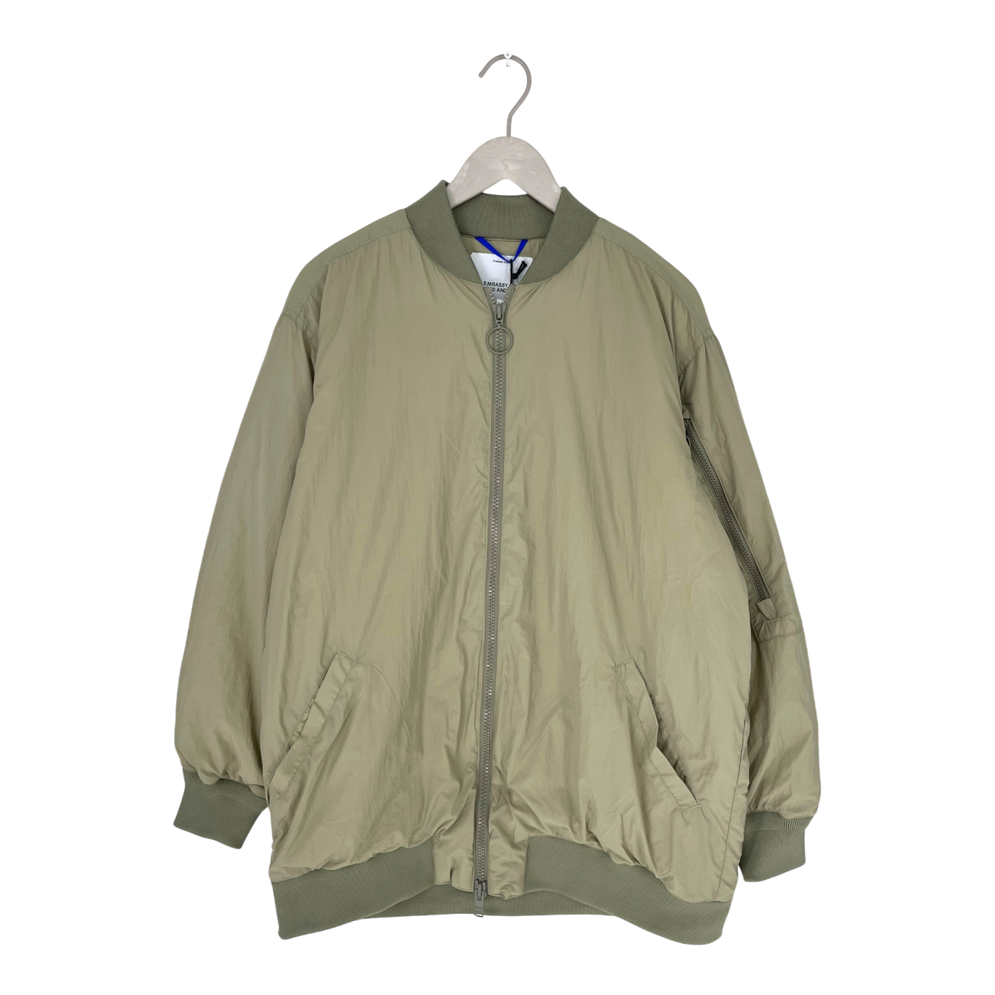 Embassy of Bricks and Logs philly bomber jacket, pale olive | unisex S