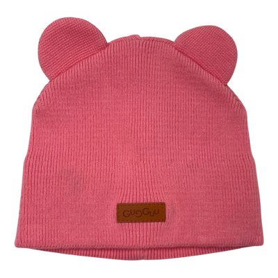 Gugguu cotton knitted beanie with ears, coral pink | 46/47cm