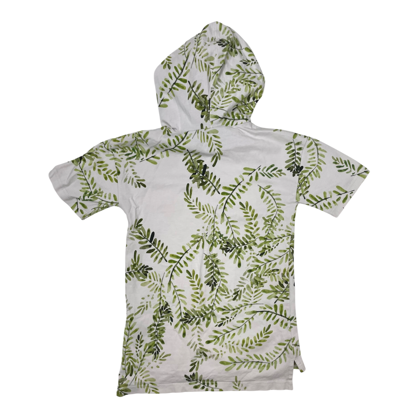 Kaiko hooded t-shirt, green leaves | 122/128cm