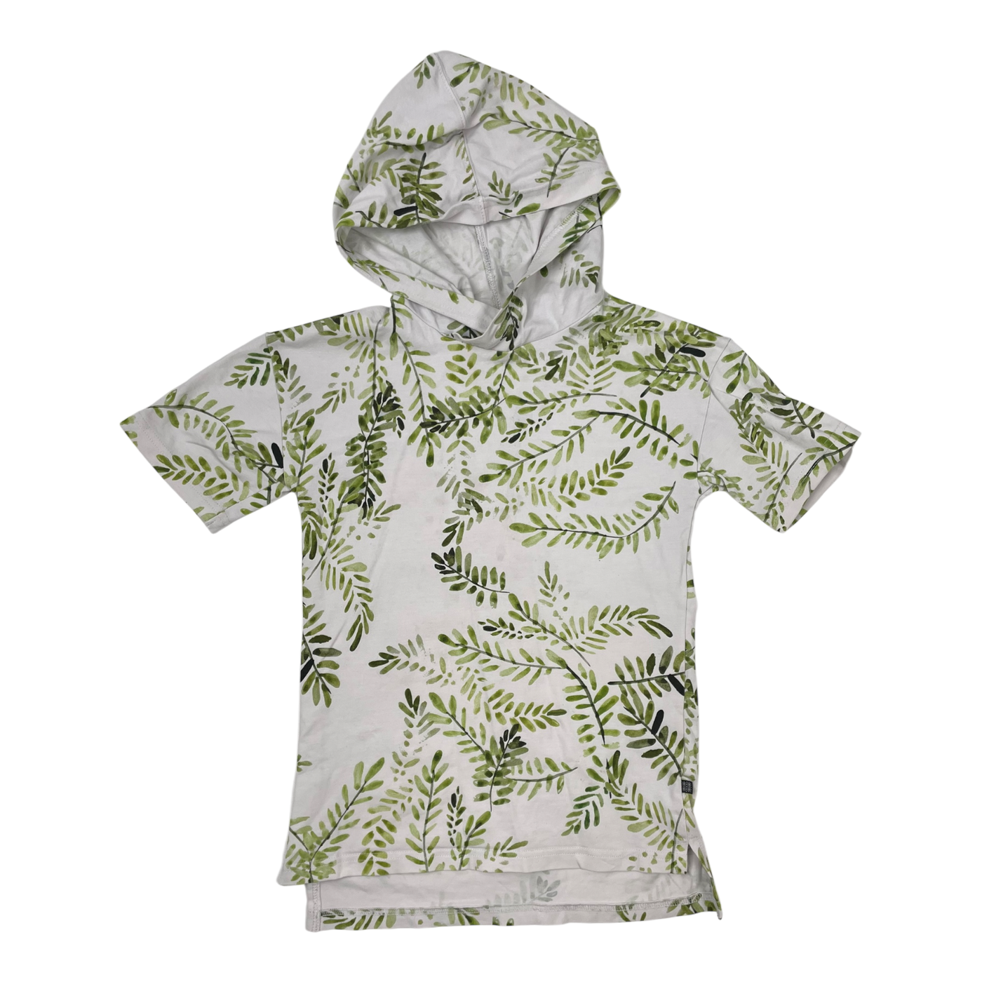 Kaiko hooded t-shirt, green leaves | 122/128cm