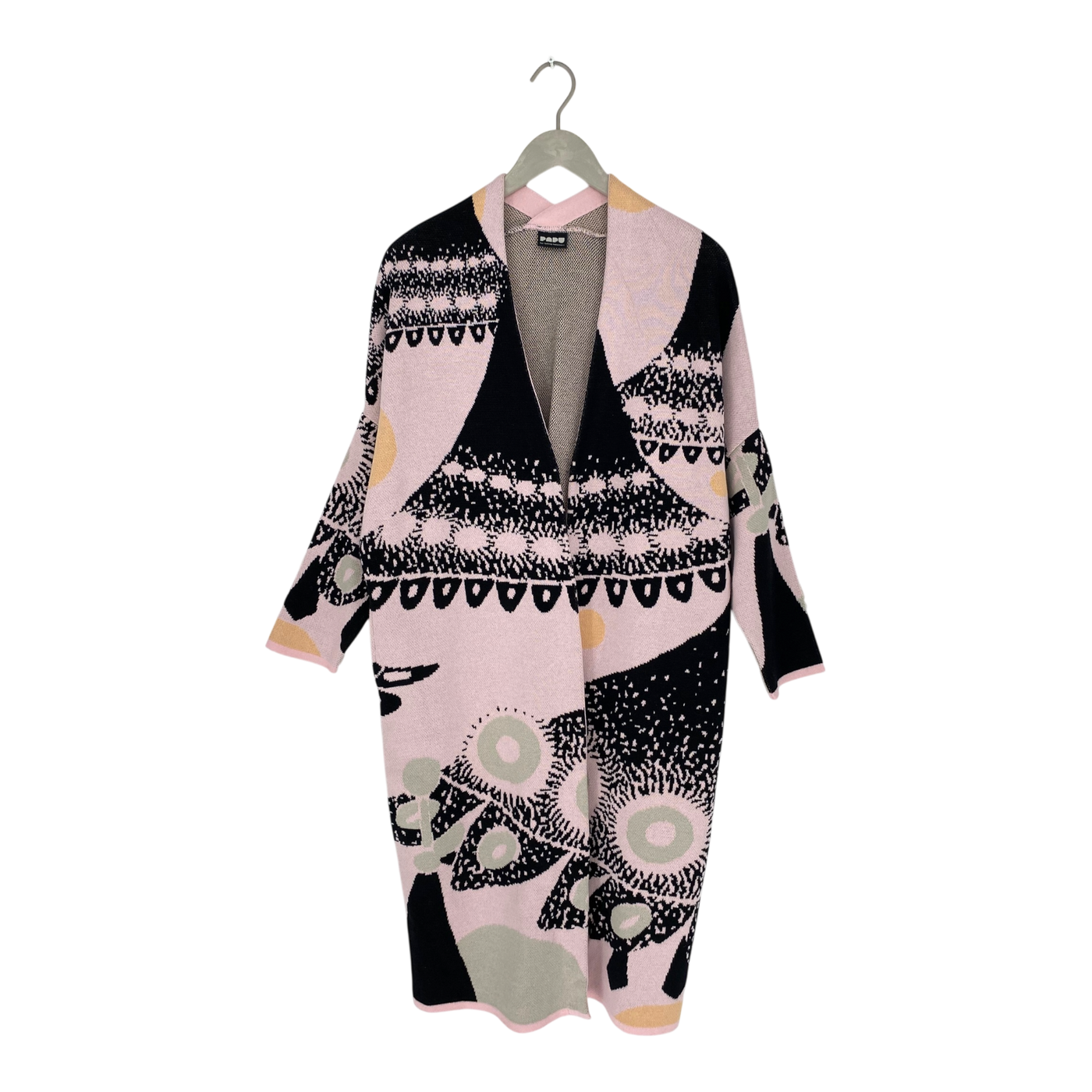 Papu long knitted cardigan, pink & black | woman M/L
